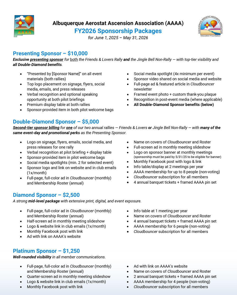 FY2026 Sponsorship Packages